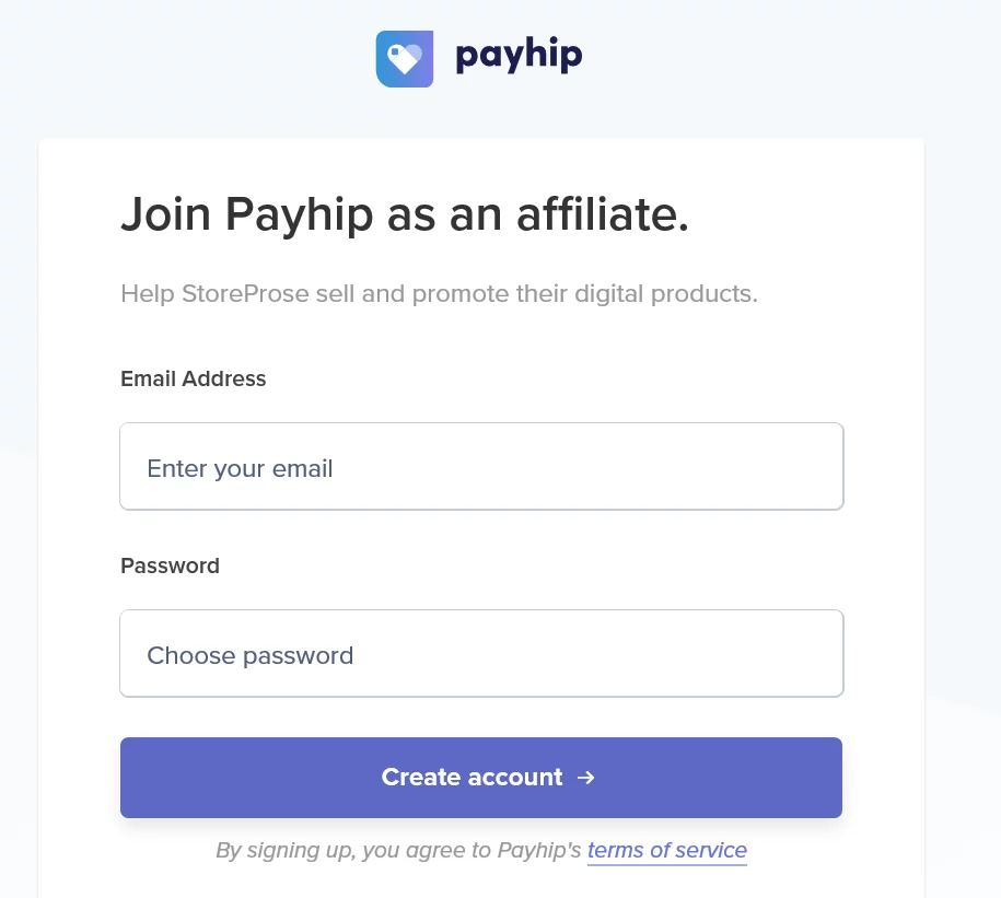 Payhip affilate signup form