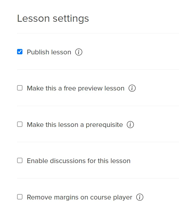Settings of Online Course - Lessons